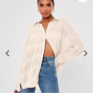 Missguided Tall Sheer Crinkle Oversized Button Down in White